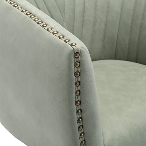 Green-Faux-Leather-Home-Office-Desk-Chair-Upholstered-Barrel-Swivel-Adjustable-Arm-Desk-Chair-with-Nailheads-Comfy-Mid-Back-Study-Chair-with-Silent-Wheel-for-Study-Office-Computer Green Faux Leather Home Office Desk Chair Upholstered Barrel Swivel Adjustable Arm Desk Chair with Nailheads Comfy Mid Back Study Chair with Silent Wheel for Study Office Computer