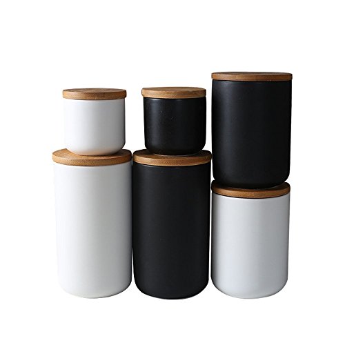 OnePine Vorratsdosen Keramik mit Bambusdeckel Vorratsdose Kaffeedose Teedose - 260ml/9 oz Keramik Aufbewahrungsdosen für Tee Kaffee Bohne Zucker Gewürz Nüsse Korn