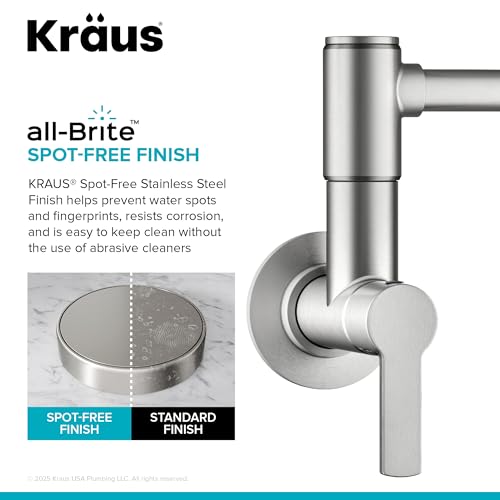 Image of KRAUS Oletto Pot Filler Faucet with Retractable Arm, Wall Mount Kitchen Faucet, Pot Filler for Stove in Spot-Free Brushed Brass, KPF-5001SFS