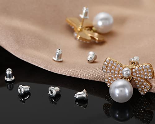 6Pairs/12Pcs White Gold Plated Metal Earring Backs For Studs, S925 Sterling Silver Ear Ring Backings, Hypoallergenic Safety Secure Post Locking Replacements For Droopy Ears, Small Pierced Ear Nuts #TOP2