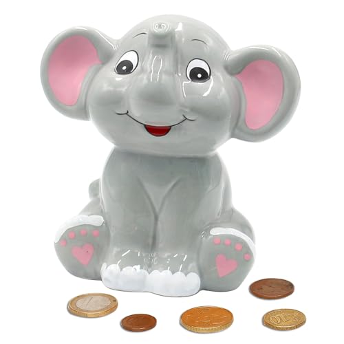 Tirelire, épargne-pièces, tirelire, épargne-livres, tirelire pour enfants, tirelire en forme d'éléphant en gris, en céramique avec bouchon en caoutchouc...