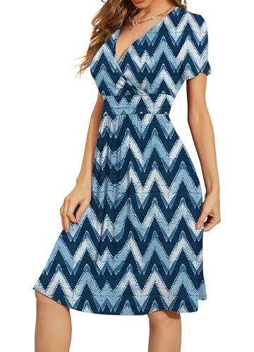 Image of WEACZZY Women's Summer Short Sleeve Casual Dresses V-Neck Floral Party Dress with Pockets