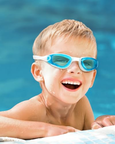 Image of Aegend Kids Swim Goggles, Pack of 2 Swimming Goggles for Children Boys & Girls Age 3-14, White-blue & Pink-blue