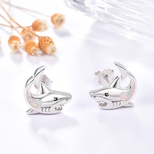 Dreamboat Opal Shark Stud Earrings for Women 925 Sterling Silver Hypoallergenic Ocean Animal Fish Jewelry Christmas Birthday Gifts for Shark Lovers2