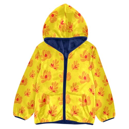 Bright Yellow Floral Pattern Design Toddler Fleece Jacket Girl Boys Hooded Fleece Jacket Coat Warm
