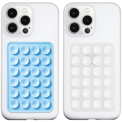 Image of LvShuLiangPin Anteel Silicone Suction Phone Case Mount, Silicon Adhesive Phone Accessory for Smartphones, Hands-Free Mirror Shower Phone Holder for Selfies, Tiktok Videos (Translucent&Baby Blue)