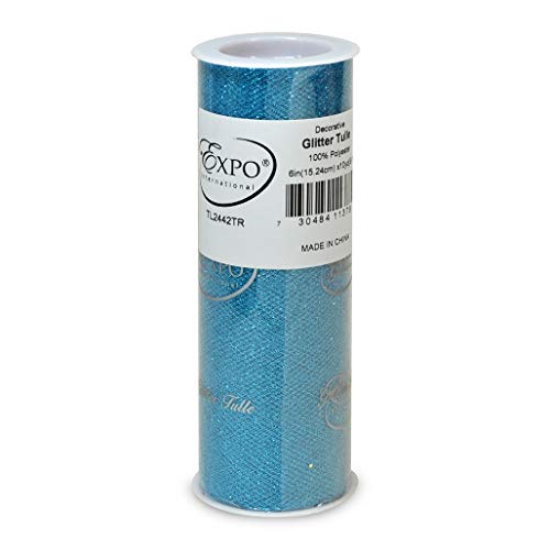Image of Expo International Decorative Glitter Tulle, Roll /Spool of 6 inch X 10 Yards, Lightweight Polyester Tulle Fabric for Costumes, Wedding, and Party Decorations, Washable, Easy-to-Use, Turquoise