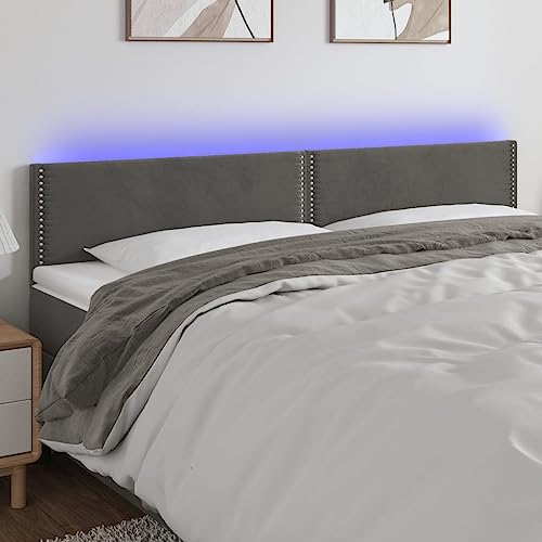 LAPOOH Tête de lit à LED Gris foncé 180x5x78/88 cm Velours,Armoire De Tête De Lit,Tête De Lit pour Adulte,Meuble De Chambre À Coucher