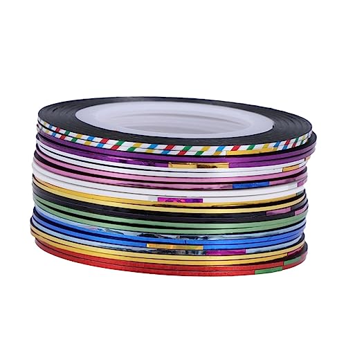 Beatifufu Nail Art Adhesive Strips 30 Pack of Silver Gold DIY Sticker Rolls for Manicure (0.8mm 20m)