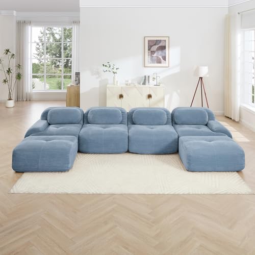 Image of Corduroy Modular Sectional Sofa, Oversized Cloud Couches for Living Room