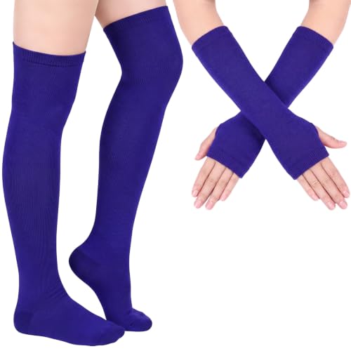 Image of Geyoga Arm Warmers Leg Warmers Striped Thigh High Socks Fingerless Gloves Stockings Christmas Halloween