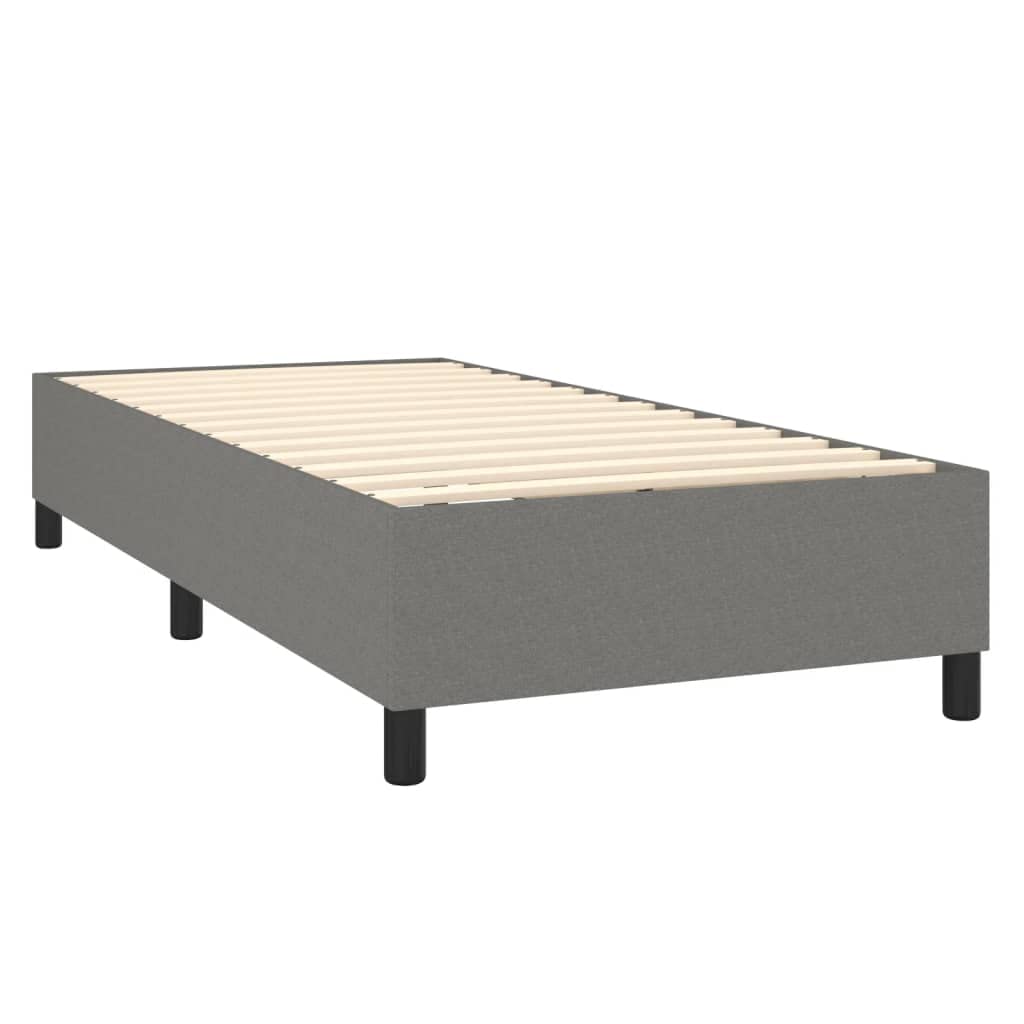Łóżko kontynentalne ciemnoszare 80 x 200 cm z obiciem materiałowym, materac ze sprężynami kieszeniowymi, zagłówek z regulacją wysokości, rama łóżka pojedynczego, meble do spania do pokoju