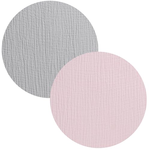 Image of Muslin Bassinet Sheet Compatible with Graco Pack n-Play Dome LX Bassinet(not playard), 2 Pack Cotton Stylish Boho Fitted Bassinet Sheets Super Soft for Baby Grey & Pink
