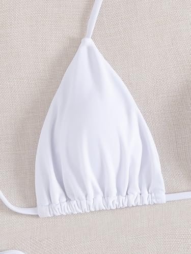 Image of Tainehs Women's Sexy Halter Thong Bikini Tie Two Sides Bottom Triangle Bikini Swimsuits
