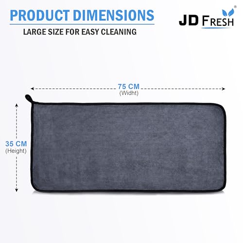 Image of JD FRESH 1 Pack Microfiber Car Cleaning Cloth /Soft 400 GSM Extra Large (35x75 CM) Microfiber Cloth for Car, Bike, Household Cleaning /Suede Edging for Scratchless Drying and Detailing - Grey