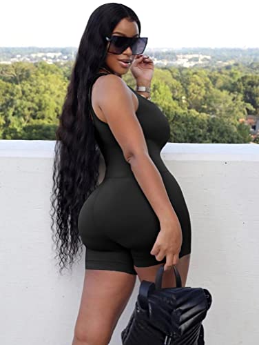 Ymduch Women's Sexy One Piece Tank Top Sleeveless Bodycon Club Short Jumpsuit Black2 #TOP1