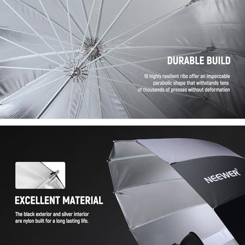 Image of NEEWER 41 inch /104cm Parabolic Reflective Umbrella Photography with Silver Inner, Soft Lighting with Diffuser Cover, Bag, Quick Fold for Camera Photo Studio Video Light Shooting Monolight Flash, NS1U