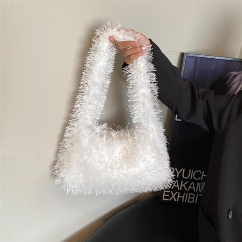Image of Fluffy Shoulder Hobo Bag Handbag and Purse Women Y2K Fuzzy Soft Plush Underarm Tote Bag
