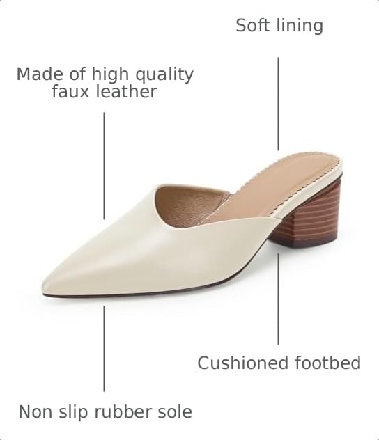 Image of Coutgo Womens Pointed Toe V Cut Mules Chunky Block Heels Slip On Clogs Fashion Office Slides Shoes