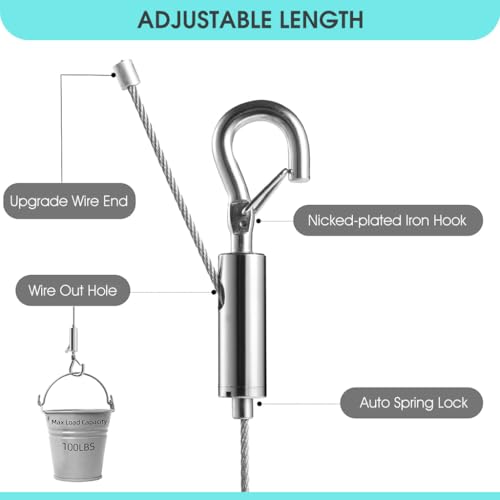 Image of HASTHIP 2Pcs Picture Hanging Hooks with 1m Adjustable Wire Under 50kg
