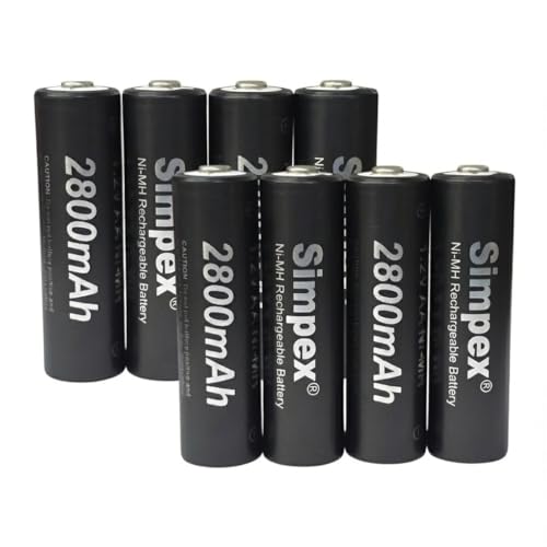 Image of Simpexs 2800mAh High Power Ni-MH AA Ready to Use Rechargeable Battery with Quick Charging and Low Self Discharge, Can Charge up to 1000 Times (Black, 2800mAh-Pack of 8)