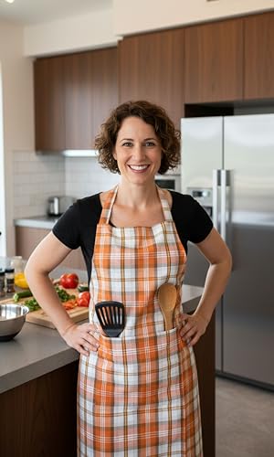Image of Kitchen Apron for Women & Men | 100% Cotton | Cooking Apron with Big utility Pocket | Adjustable neck strap | Free Size | Kitchen Utensils Accessory