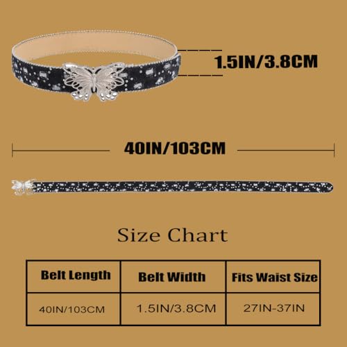 Image of Ursumy Women Denim Waist Belt Blue Jean Belt Butterfly Waist Belt Y2K Belt for Jeans Pants Ladies Cowgirls Cowboys Belt