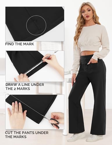 Desol Hosen Damen Stoffhose Weites Bein, Hoher Taille Sommerhose Damen Leitch Anzughose,Dehnbare Palazzo Hose mit Mehreren Taschen