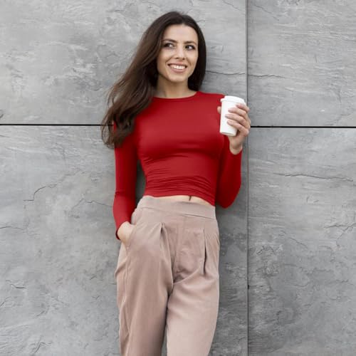 Long Sleeve Shirts for women-Underscrub Crew Neck Slim Fit Basic Tops for Teens Workout Going Out Y2K Fall Fashion 2025