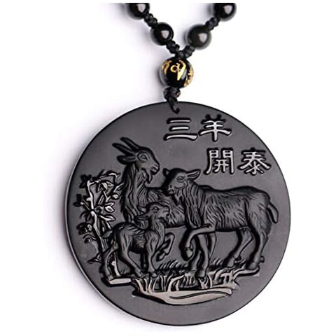 ZHIBO Natural Black Obsidian Three Sheep Necklace Pendant Jade Jewelry Fine Jewelry Three Sheeps Bring Bliss Cover