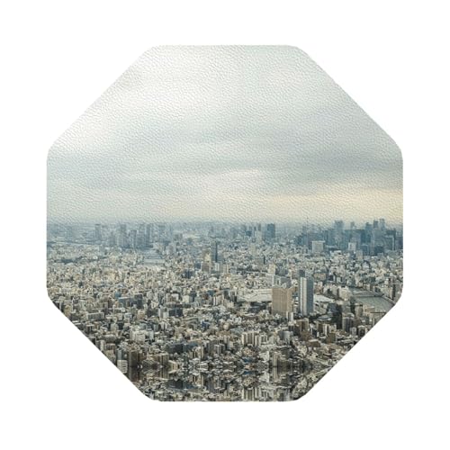 Tokyo, set di 6 sottobicchieri in pelle con stampa occhio di uccello, adatti per ristoranti, cucine, uffici e così via