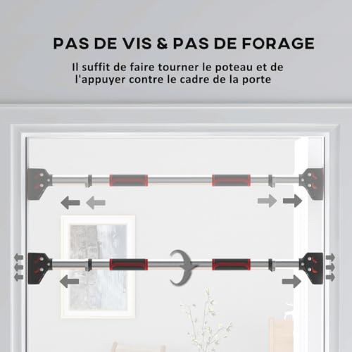 Barre de traction - barre de porte - pull up bar - barre d'étirement musculation pour cadres de porte sans vis - longueur ajustable (75-92cm) – Image 3
