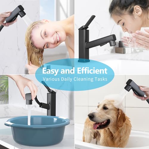 MIAOHUI Matte Black Single Hole Bathroom Sink Faucet with Sprayer by MIAOHUI - Used condition - Image 6