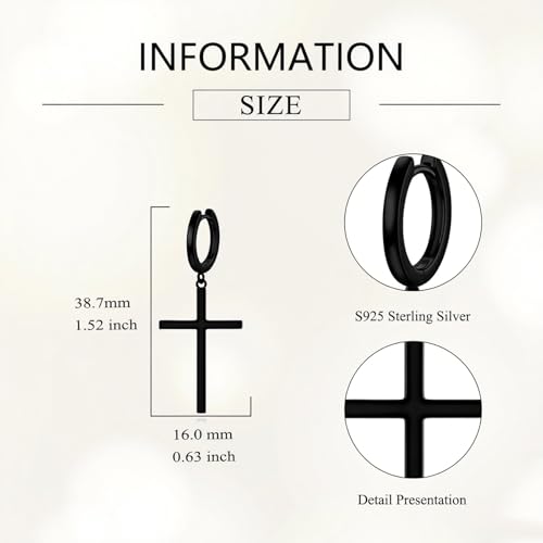 POPLYKE Sterling Silver Hanging Cross Earrings Cross/Ankh/Faith Hoop Earrings for Men Women2