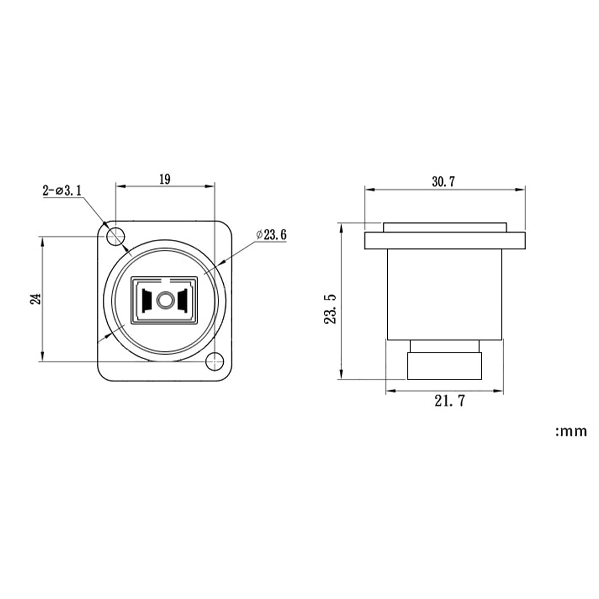 Adaptador de fibra óptica LC tipo D 2 unidades conexión rápida módulo doble paso aleación de zinc negro 23.6 mm 23.8 mm
