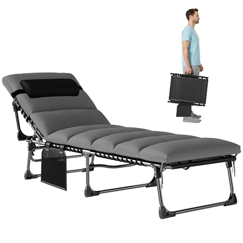 Outsunny Chaise Longue Jardin extérieur, Bain de Soleil Pliable, Dossier inclinable sur 5 Positions, transat avec Coussin, Poche Latérale et Appui-tête,...