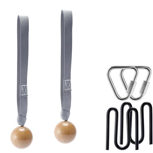 2 Wooden Balls for Monkey Line, Gorilla Line and Ninja Warrior Obstacle Courses – Complete Expansion Kit with Durable Buckles, Carabiners, Easy Installation, Safe Secure Training Equipment (Grey)