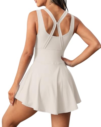 Image of Womens Sleeveless 2-in-1 Athletic Tennis Golf Dress Underneath Workout Active Dresses with Built-in Shorts