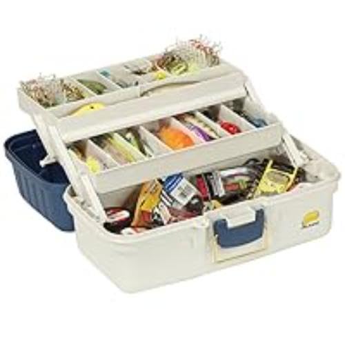 Image of Plano 2-Tray Tackle Box with Dual Top Access, Blue Metallic /Off White, Premium Tackle Storage, 620206, One Size, (Pack of 4)