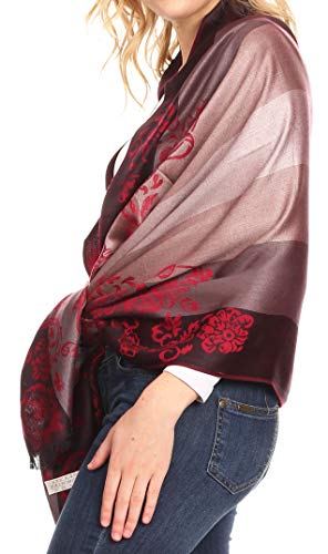 Sakkas Damari Women's Silky Soft Reversible Border Woven Pashmina Scarf Shawl Wrap3
