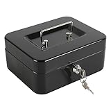 xydled Locking Steel Medium Cash Box with Removable Coin Tray and Key Lock,7.87'x 6.30'x 3.54',Black