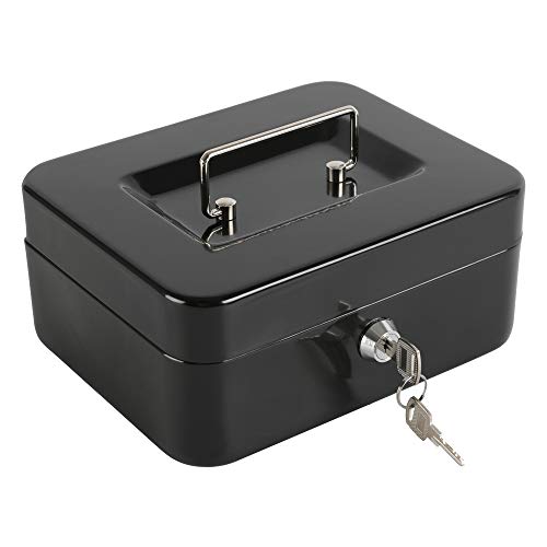 xydled Locking Steel Medium Cash Box with Removable Coin Tray and Key Lock,7.87'x 6.30'x 3.54',Black