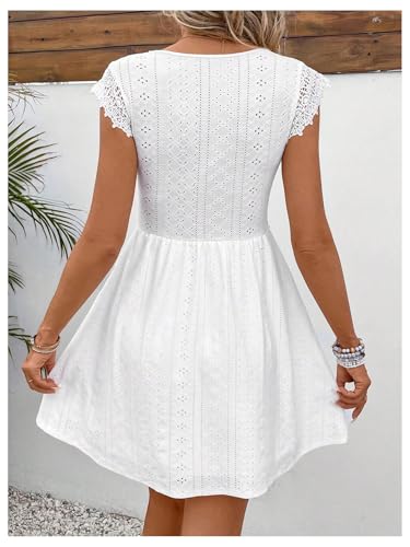 SweatyRocks Women's Hollow Out Cap Sleeve V Neck Eyelet Lace Mini Dress Beach Dresses2