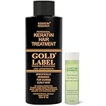 Keratin Hair Treatment Gold Label 120ml FORMALDEHYDE-FREE Professional Results Brazilians Blowout Hair Straightening Treatment with Clarifying Shampoo Enhanced Designed for Coarse Curly Hair
