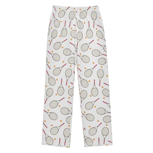 Tennis Racket Ball Pajama Pants Long Sleep PJ Pant Pajama Bottoms Elastic Waist Lounge Pants with 2 Pockets S