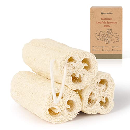 Natural Loofah, 100% Organic Shower Loofah Sponge Exfoliating Loufa Sponge, Bath Body Scrubbers for Removing Dead Skin, No Bleaching & Eco Friendly Skin Care - 3 luffa Pack