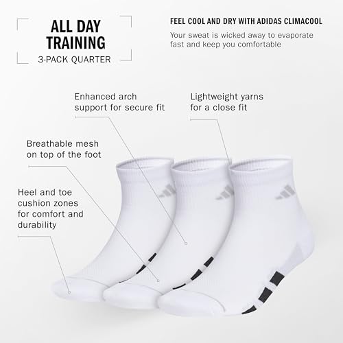 Image of adidas Men's All Day Training Quarter Socks sports performance above the ankle height with cushioning for running (3-Pair)