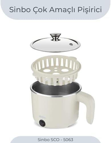 Sinbo SCO-5063 Çok Fonksiyonlu Buharlı Pişirici – 1 Litre Kapasite, Paslanmaz Gizli Rezistans, Temperli Cam Kapak, Krem Renk - Görsel 7