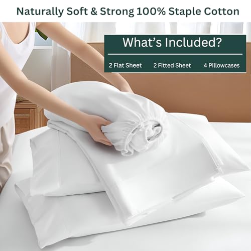 Image of Twin 2 Pack Bedsheet Sets - 400 Thread Count 100% Cotton Sateen - 4 PC Sheet Set -Extra Soft, Breathable & Cooling Sheets - Set of 2 Deep Pocket Bed Sheets - White Solid