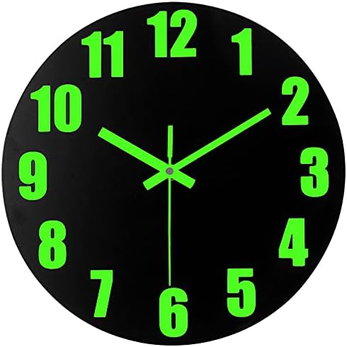 DIYZON Luminous Wall Clock, 12'' Wooden Wall Clocks with Silent Movement and Glowing up Function, No Glass Village Wall Clock Decorative Bedroom, Kitchen, Office, Battery Operated
